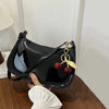 HOMEFIH PU Leather Handbag Solid Color Cherry Pendant Casual Shoulder Bag Versatile Fashion Commuting Bag for Girls Underarm Bag