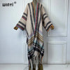 WINYI Winter African cardigan Classic plaid print abaya outfits for women Fringed coat Open Front Kimono long down party dress