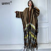 WINYI Winter African cardigan Classic plaid print abaya outfits for women Fringed coat Open Front Kimono long down party dress