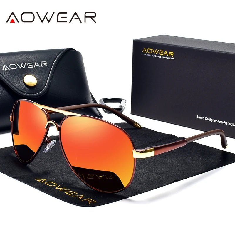 نظارات شمسية طيار للرجال من AOWEAR، نظارات شمسية مستقطبة عاكسة للرجال، نظارات شمسية HD للقيادة للرجال lunettes de soleil homme