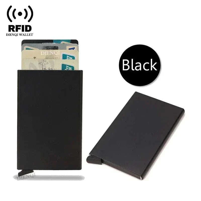 Slim metal RFID credit card holder wallet with pop-up feature for men and women