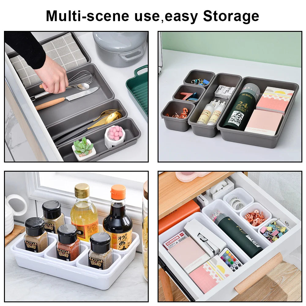 8pcs/set Adjustable Drawer Organizer Box Trays Make Up Cosmetics Sundries Divider Holder Kitchen Bathroom Closet Jewellery Box