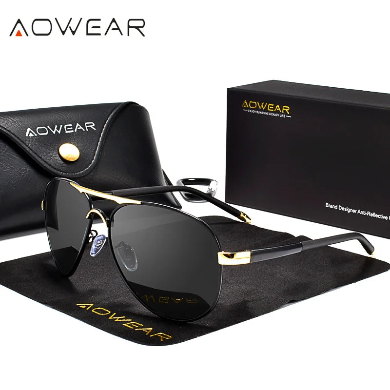 نظارات شمسية طيار للرجال من AOWEAR، نظارات شمسية مستقطبة عاكسة للرجال، نظارات شمسية HD للقيادة للرجال lunettes de soleil homme