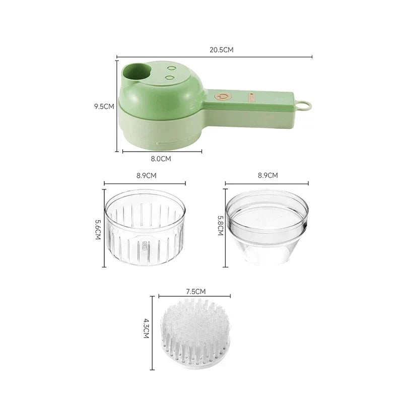 Handheld 4-in-1 wireless electric vegetable cutter with ergonomic grip and stainless steel blades