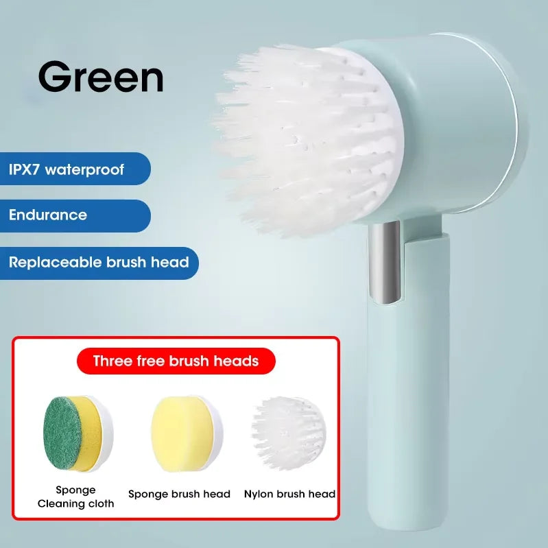 Electric Spin Scrubber, Bathroom Cordless Cleaning Brush Power Scrubber with 5 Replaceable Brush Heads, Electric Cleaning Brush