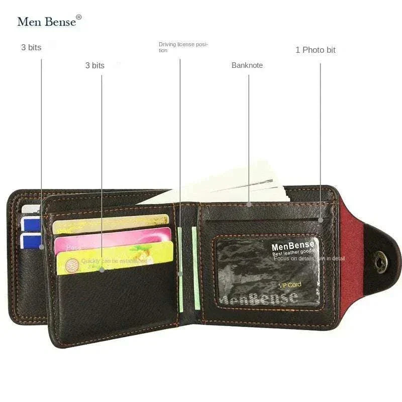 Men Short Bifold slim faux leather wallet with multiple card slots and minimalist design