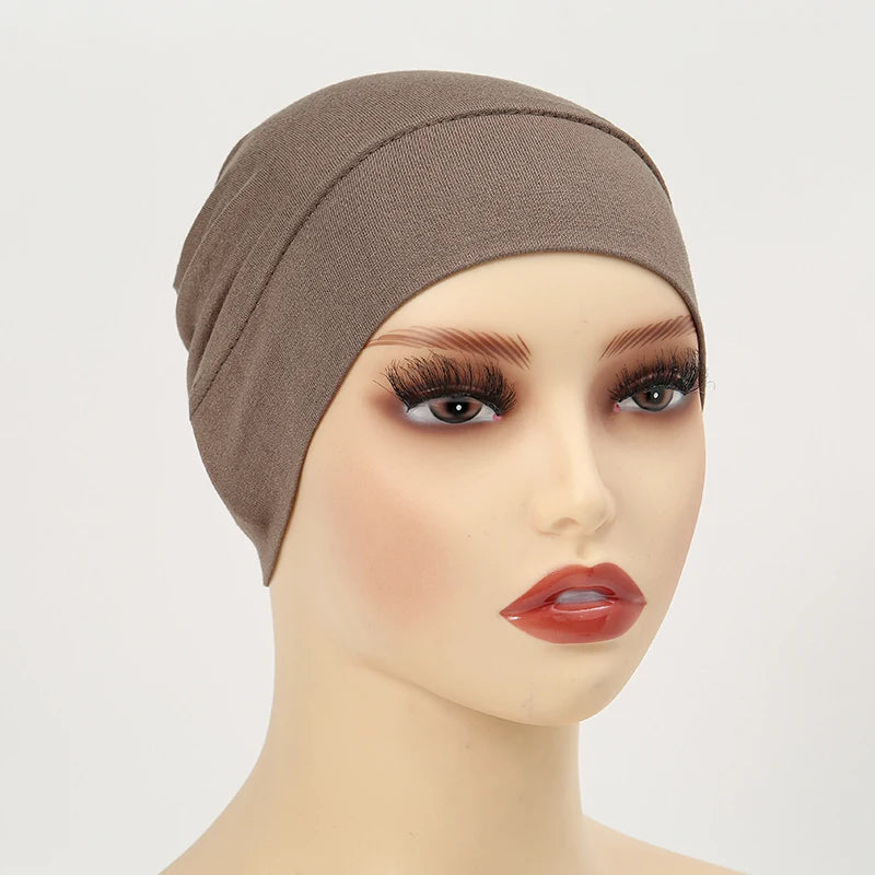 Solid Color Modal Jersey Hijab Scarf Elastic Inner Cap Soft Underscarf Woman Muslim Fashion Bonnet 22*21cm