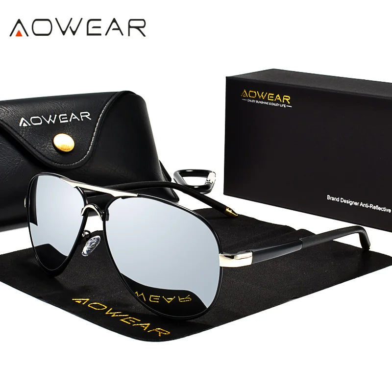نظارات شمسية طيار للرجال من AOWEAR، نظارات شمسية مستقطبة عاكسة للرجال، نظارات شمسية HD للقيادة للرجال lunettes de soleil homme