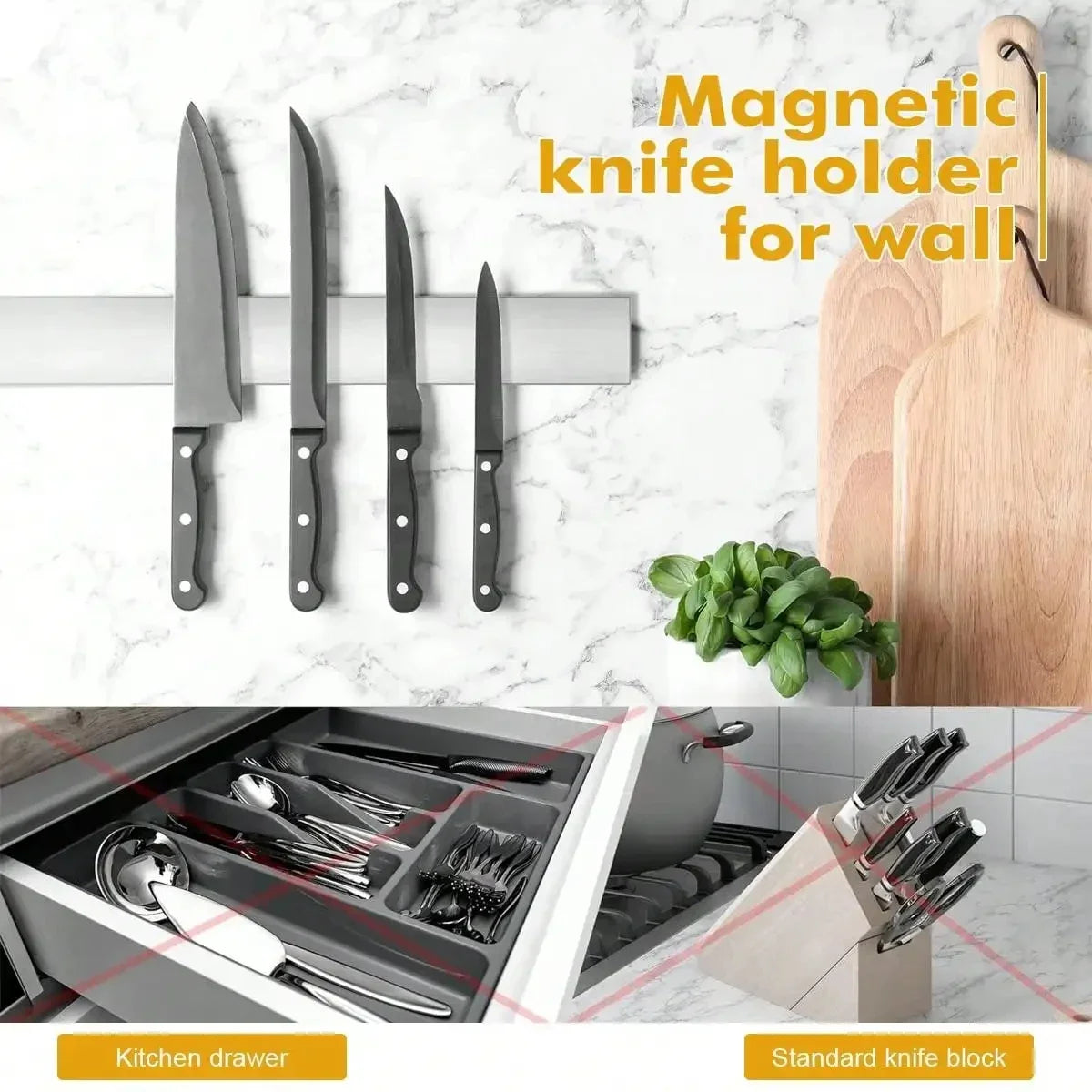 Leeseph Magnetic Knife Holder for Wall, Multipurpose Stainless Steel Magnetic Knife Strip Knife Rack, Kitchen Utensil Organizer