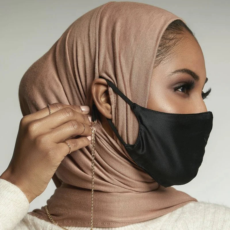حجاب جاهز للارتداء مع فتحة أذن للنساء، وشاح قطني مطاطي للمسلمات، أغطية رأس نسائية، أوشحة إسلامية للرقبة والرأس