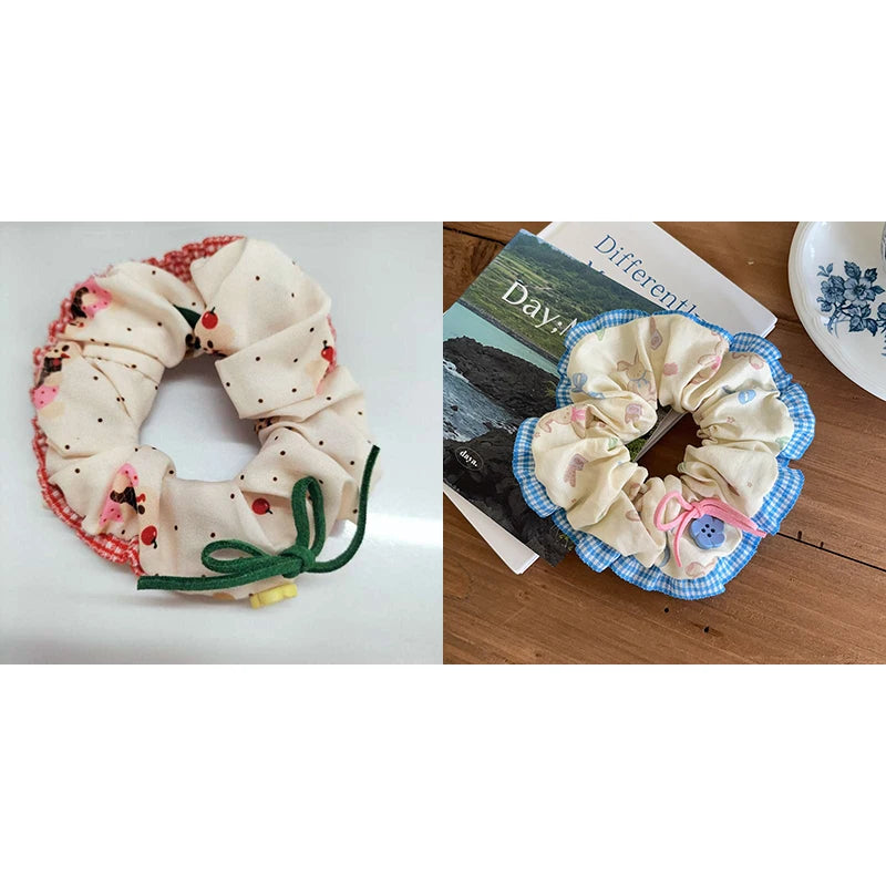 1/2 Pcs Black White Dot Hair Scrunchies Women Girls Simulation Silk Hair Ties Elastic Hair Loop Ponytail Hair Accessories Sets M