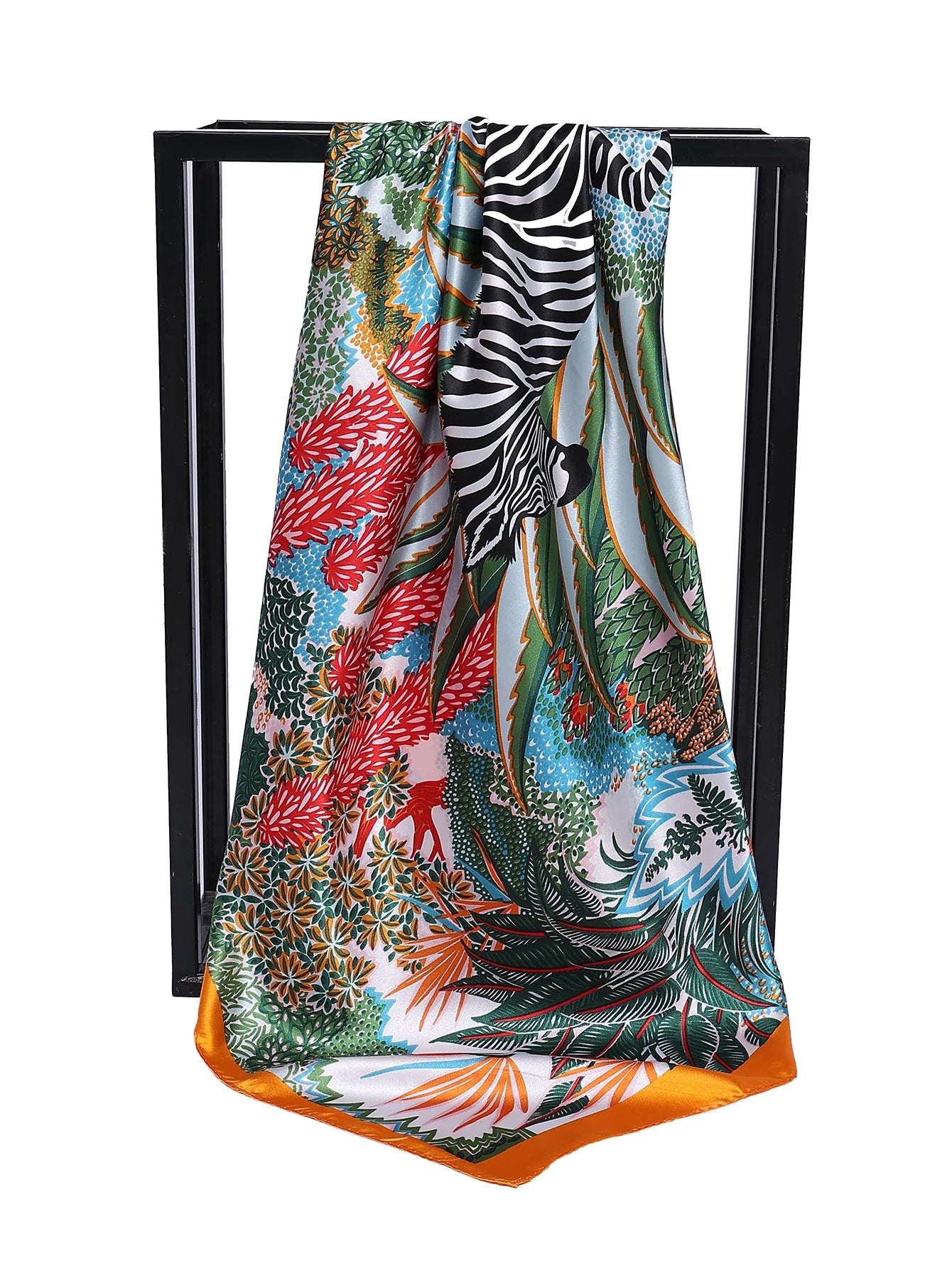 Luxury Brand Square Silk Scarf Women Satin Print Hijab