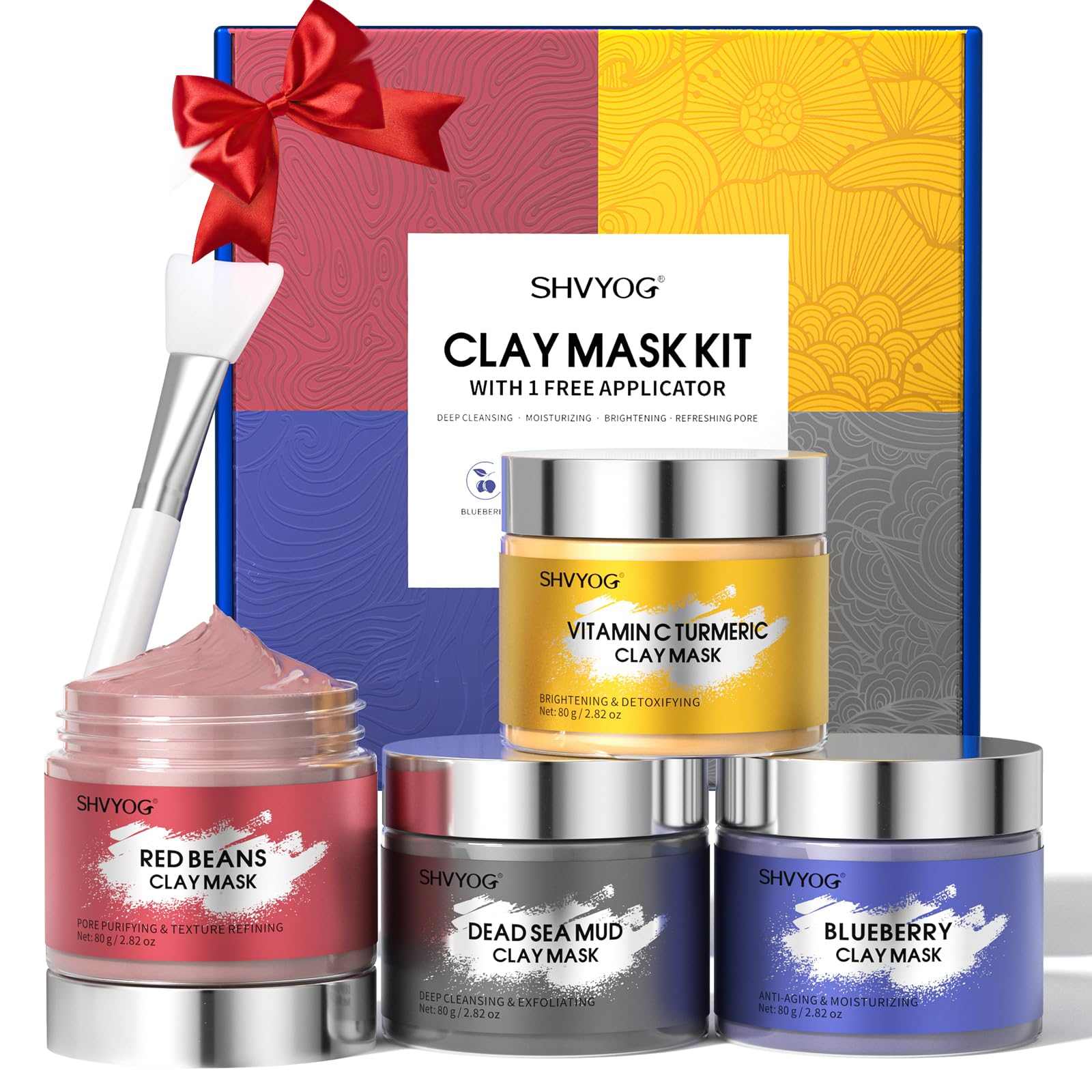4-in-1 Clay Mask Sampler: Vitamin C, Turmeric, Red Beans, & Dead Sea Mud - 320g
