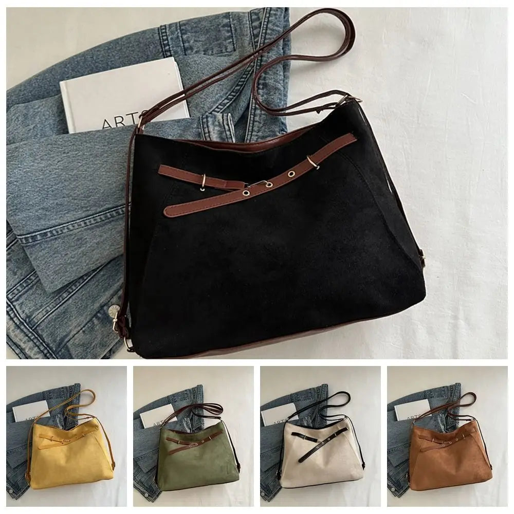 Trendy Large Capacity Suede Tote Bag Elegant Vintage Retro Crossbody Backpack Pure Color Handbag Hobo Bag Travel
