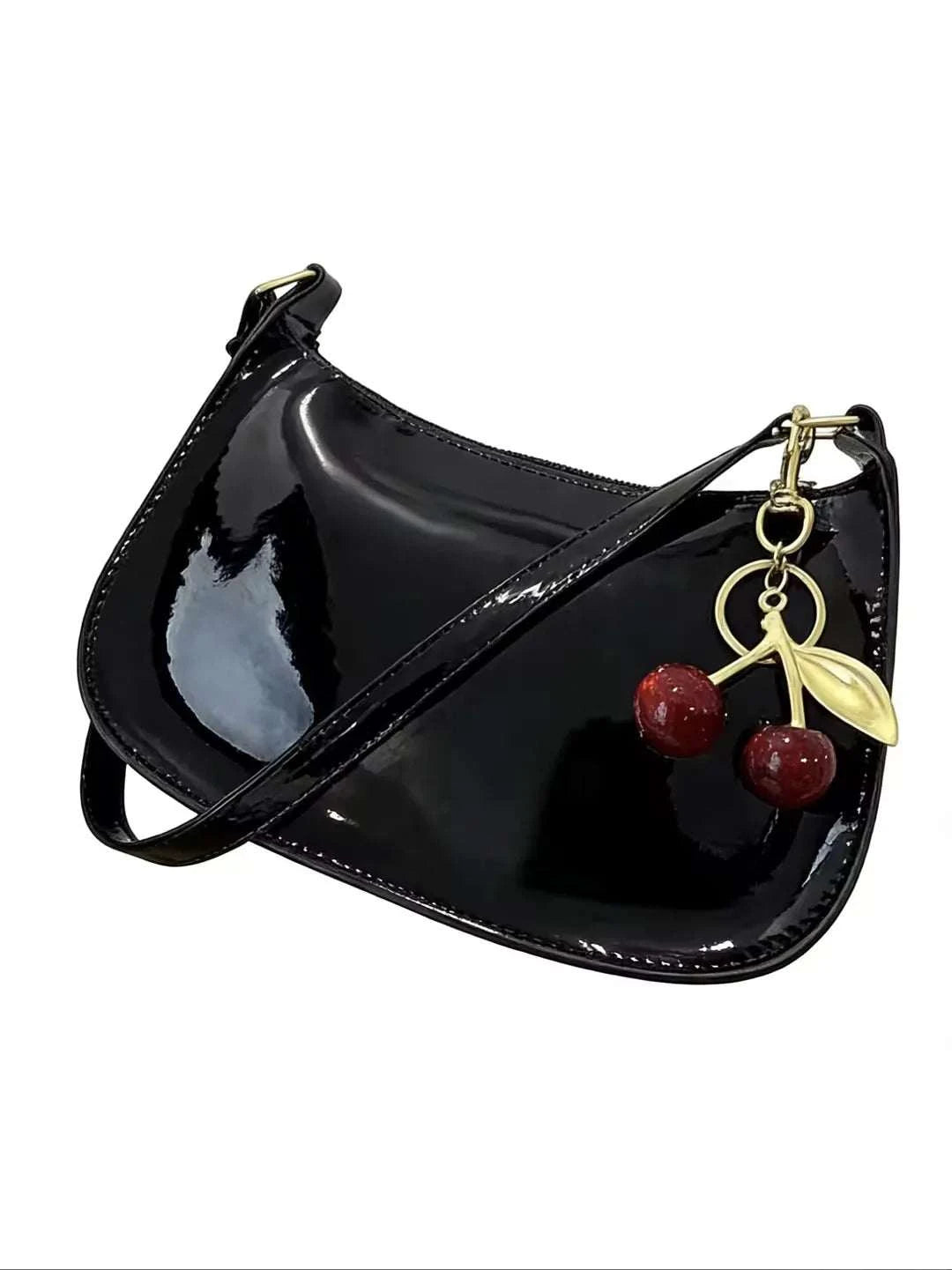 HOMEFIH PU Leather Handbag Solid Color Cherry Pendant Casual Shoulder Bag Versatile Fashion Commuting Bag for Girls Underarm Bag