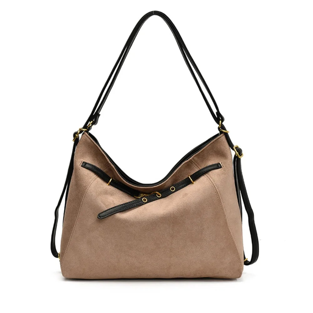Trendy Large Capacity Suede Tote Bag Elegant Vintage Retro Crossbody Backpack Pure Color Handbag Hobo Bag Travel