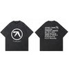 Men T-Shirt Aphex Twin Washed Black Print Cotton Graphic Oversized Korean Fashion Short Sleeve Tops Tees Y2k Streetwear Clothing