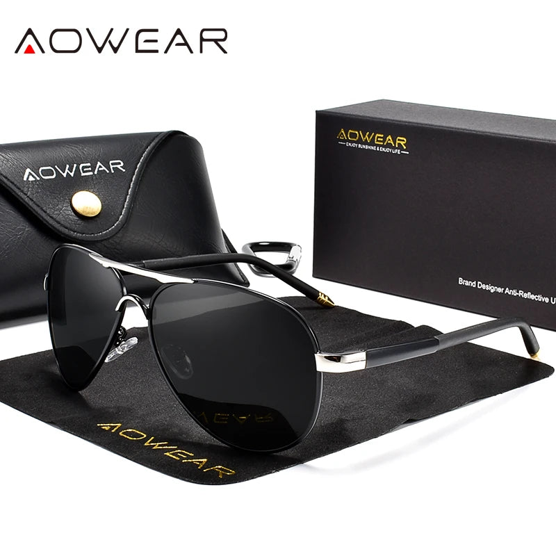 نظارات شمسية طيار للرجال من AOWEAR، نظارات شمسية مستقطبة عاكسة للرجال، نظارات شمسية HD للقيادة للرجال lunettes de soleil homme
