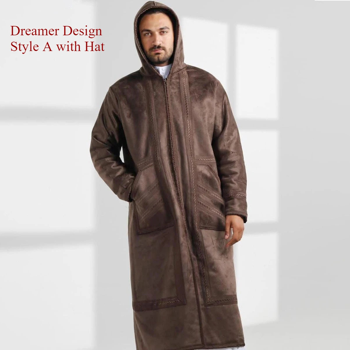 Wholesale Men's Scalp Abaya Men Winter Fur Thicken Suede Men's Robe Cardigan Bisht Muslim Coat Fleece Warm Islam Clothing