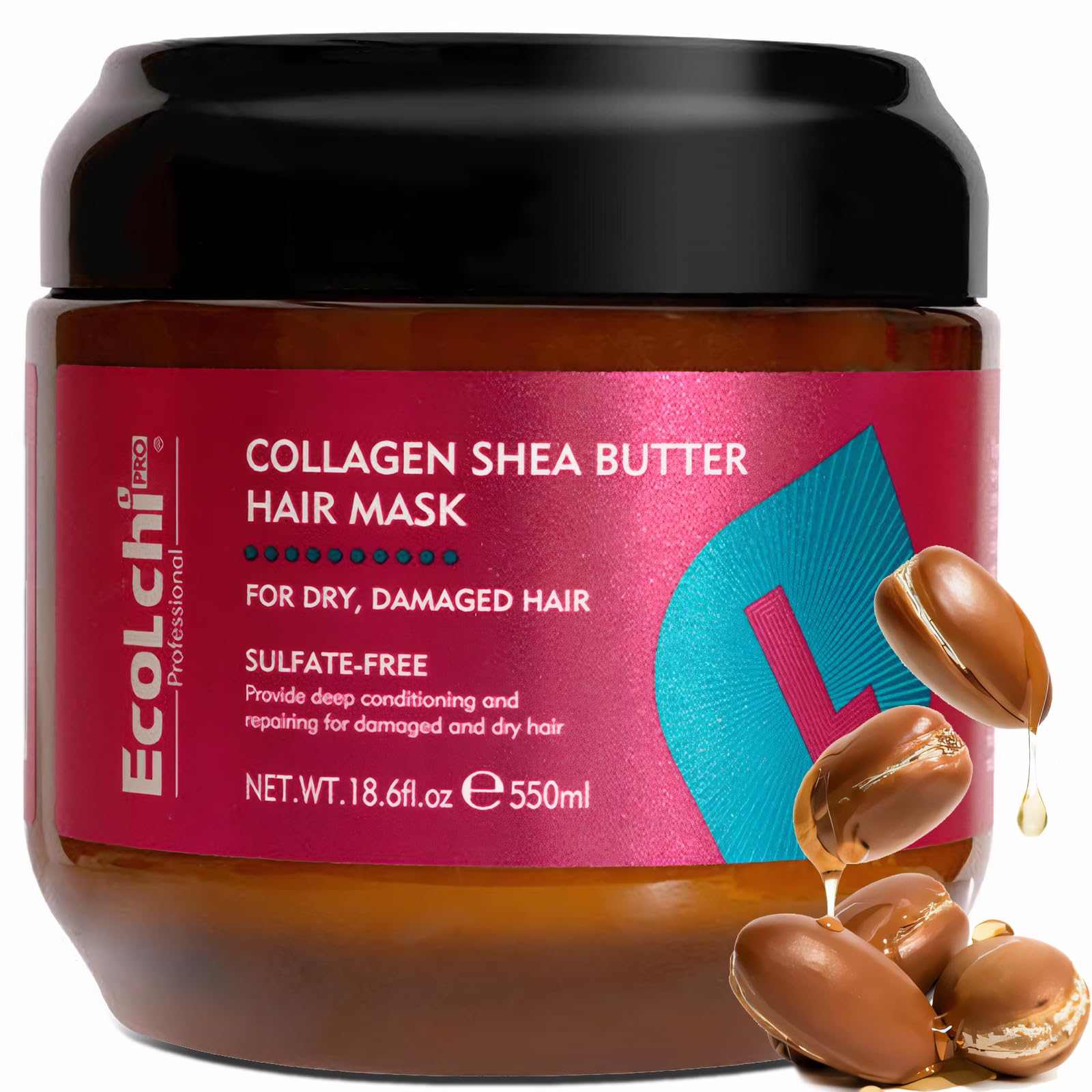 ECOLCHI Luxe Collagen & Shea Hair Repair Mask - Argan Oil Enriched, 18.6 oz