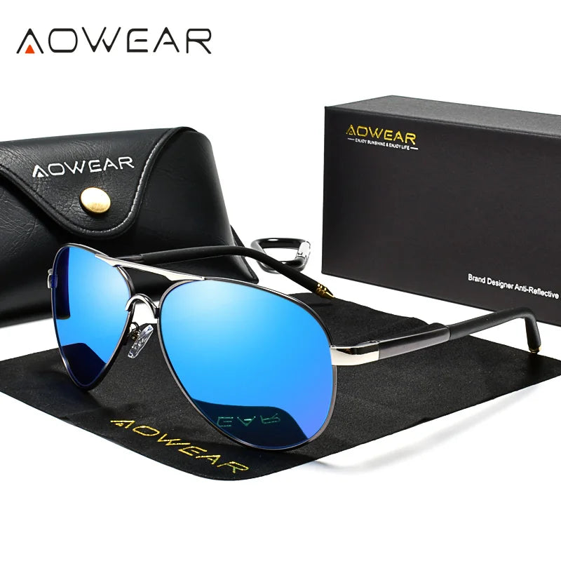 نظارات شمسية طيار للرجال من AOWEAR، نظارات شمسية مستقطبة عاكسة للرجال، نظارات شمسية HD للقيادة للرجال lunettes de soleil homme