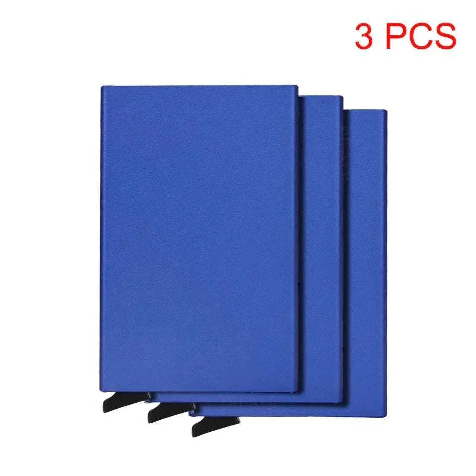 Slim black metal RFID credit card holder with pop-up feature for men and women