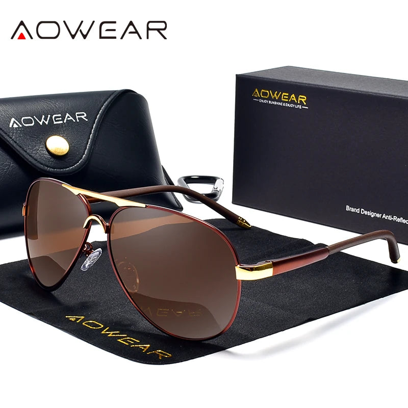 نظارات شمسية طيار للرجال من AOWEAR، نظارات شمسية مستقطبة عاكسة للرجال، نظارات شمسية HD للقيادة للرجال lunettes de soleil homme