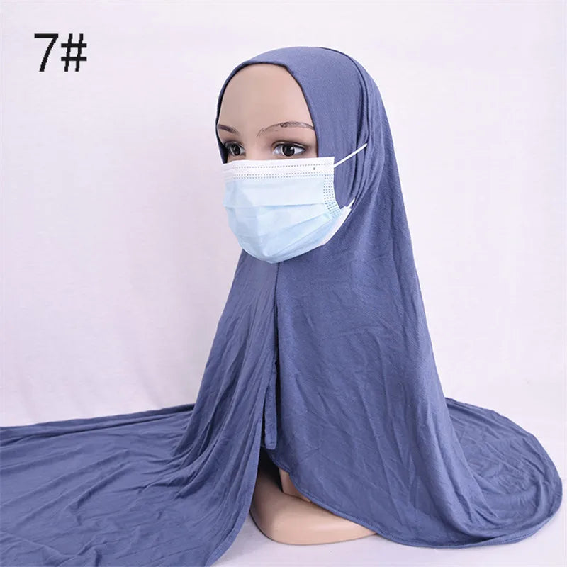 حجاب جاهز للارتداء مع فتحة أذن للنساء، وشاح قطني مطاطي للمسلمات، أغطية رأس نسائية، أوشحة إسلامية للرقبة والرأس