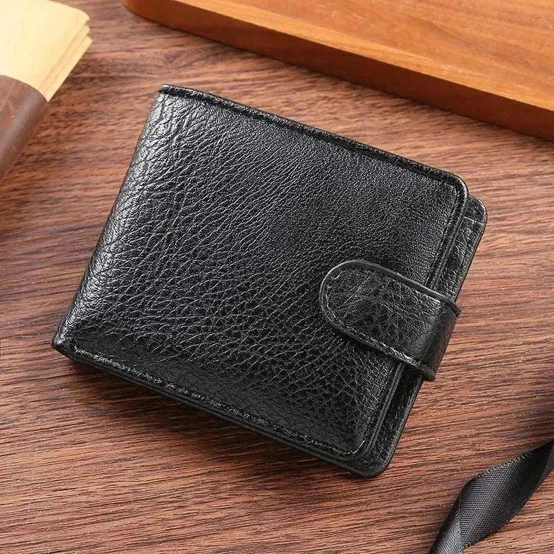 Casual wallet for men durable leather slim bifold with coin pouch and money clip