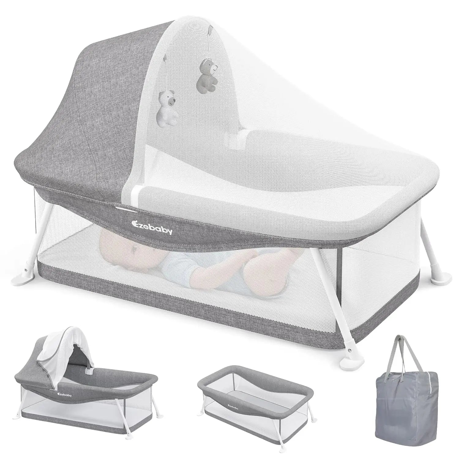 Ezebaby Portable Travel Bassinet for Baby 0-5 Months, Foldable Newborn Bassinet Baby Bed Infant Crib with Padded Mattress