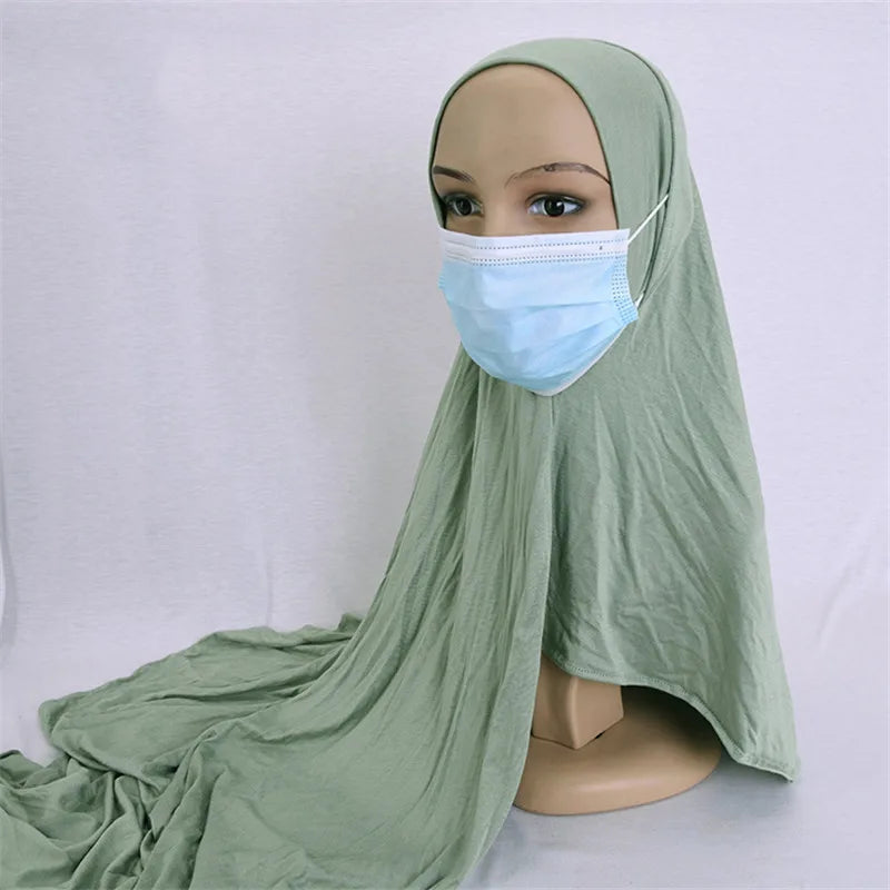 حجاب جاهز للارتداء مع فتحة أذن للنساء، وشاح قطني مطاطي للمسلمات، أغطية رأس نسائية، أوشحة إسلامية للرقبة والرأس