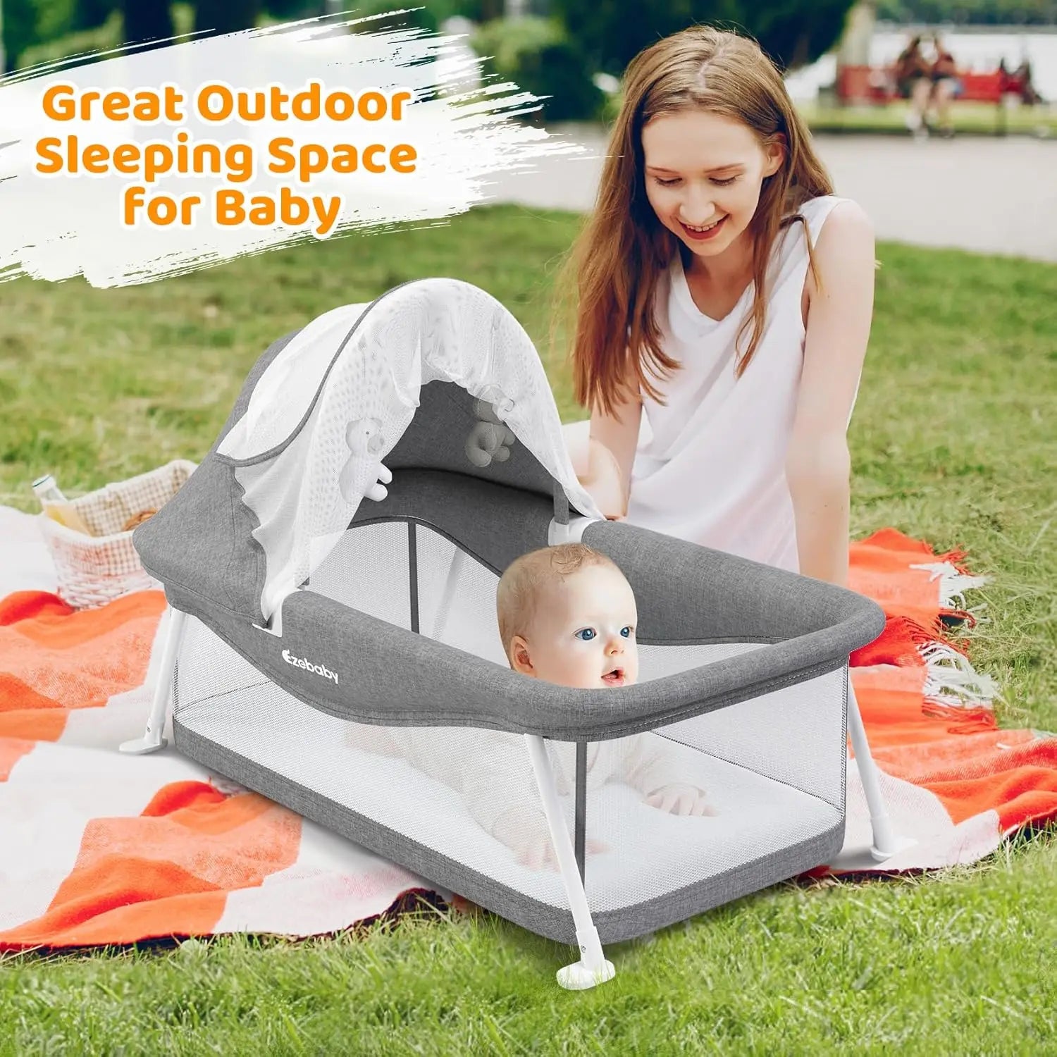 Ezebaby Portable Travel Bassinet for Baby 0-5 Months, Foldable Newborn Bassinet Baby Bed Infant Crib with Padded Mattress
