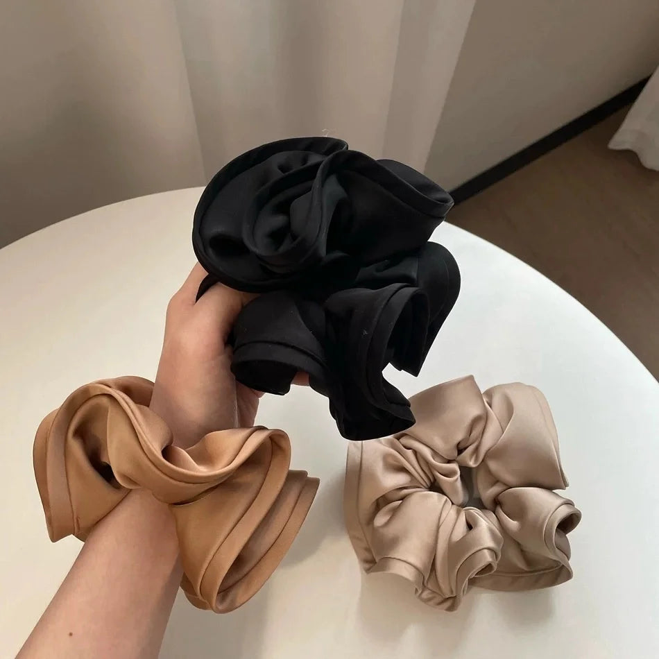 ربطات شعر كورية كبيرة، سكرانشيز، شريط ستان مرن، ربطة شعر على شكل قوس، نسائي، طراز جديد بسيط وأنيق، إكسسوارات شعر لذيل الحصان