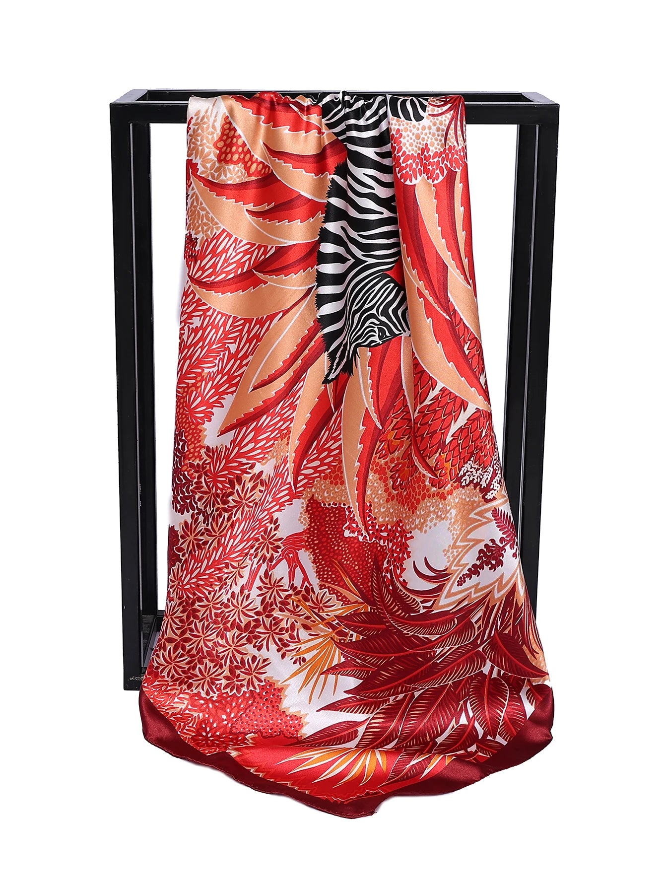 Luxury Brand Square Silk Scarf Women Satin Print Hijab