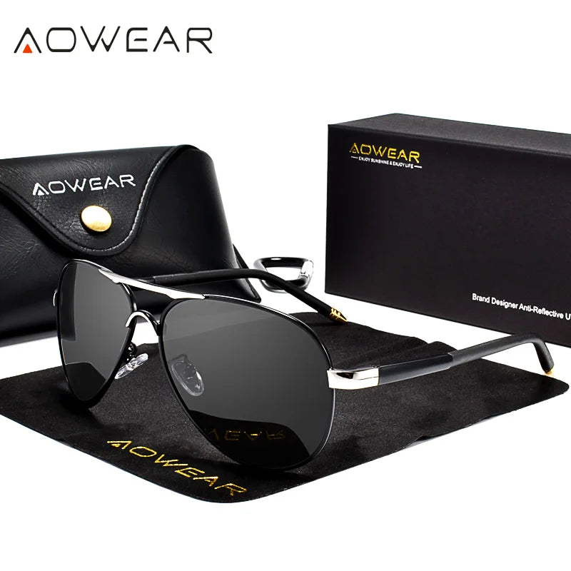 نظارات شمسية طيار للرجال من AOWEAR، نظارات شمسية مستقطبة عاكسة للرجال، نظارات شمسية HD للقيادة للرجال lunettes de soleil homme