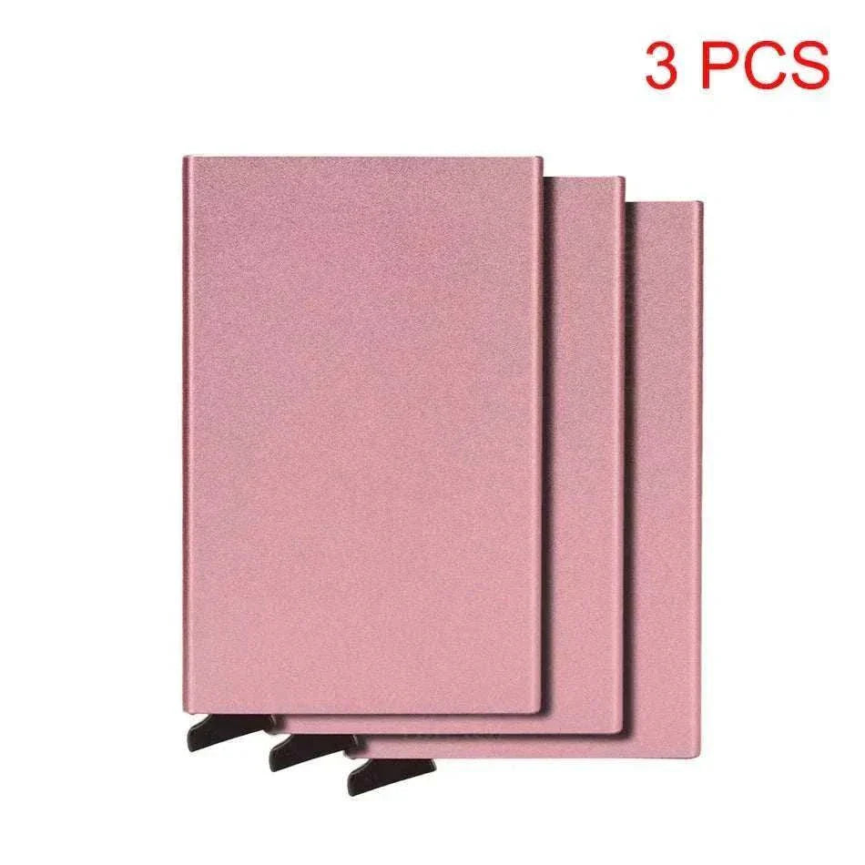Slim metal RFID credit card holder with pop-up feature, minimalist black wallet for men and women