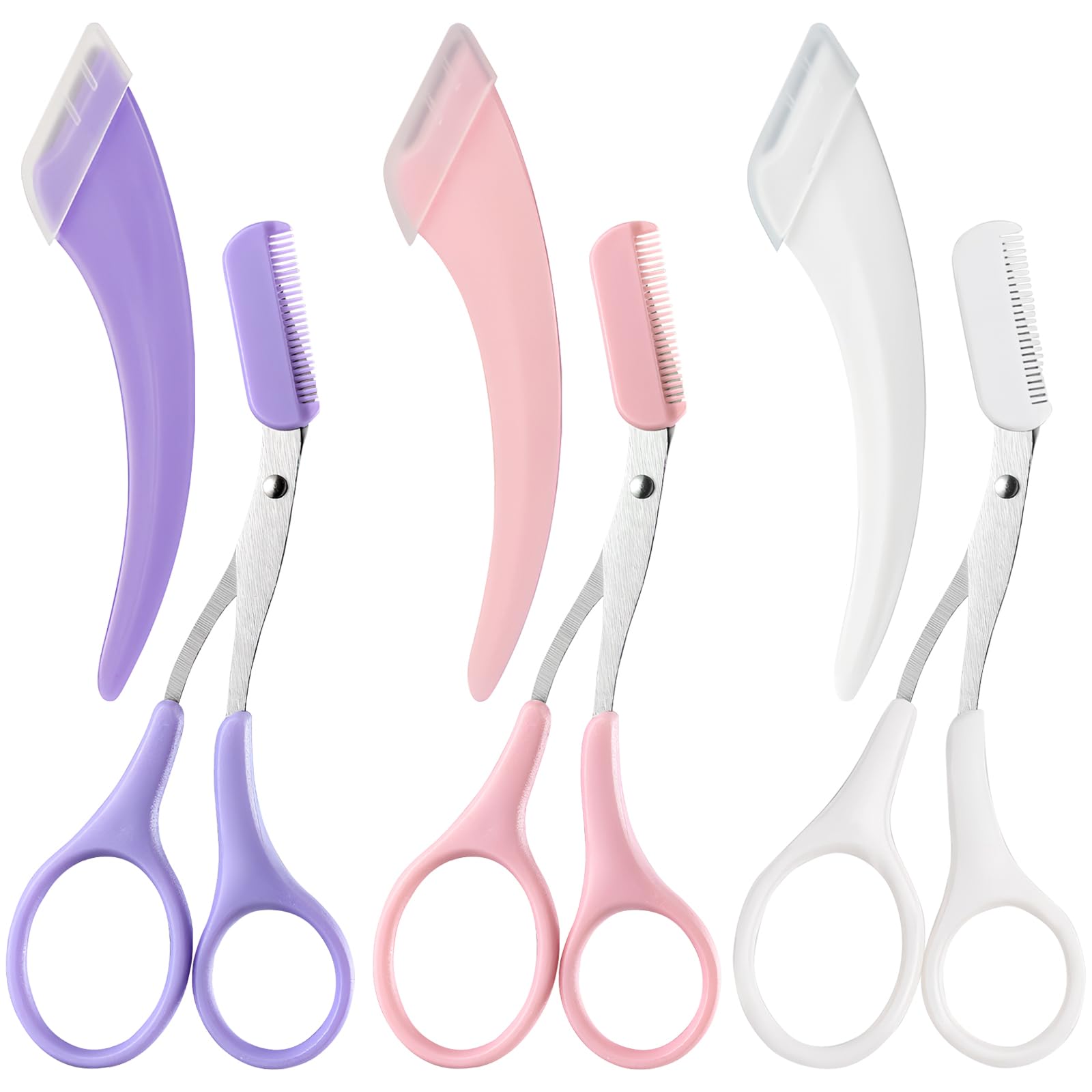 6-Piece Eyebrow Grooming Kit with Comb - Colorful Stainless Steel Trimmers