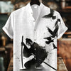 Men's summer street style short sleeved shirt paired with 3D printed linen cardigan, fashionable stand up collar breathable top