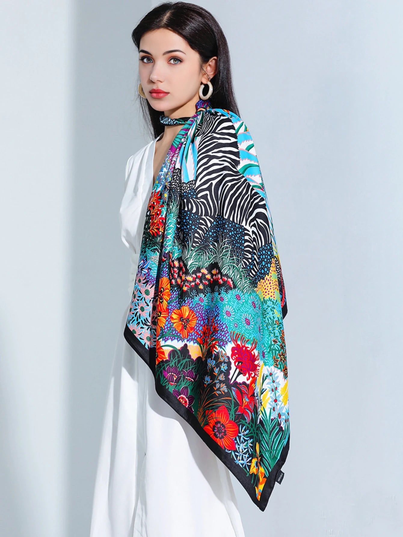 Luxury Brand Square Silk Scarf Women Satin Print Hijab