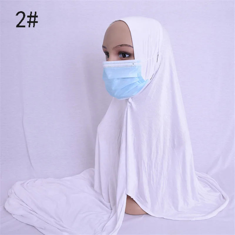 حجاب جاهز للارتداء مع فتحة أذن للنساء، وشاح قطني مطاطي للمسلمات، أغطية رأس نسائية، أوشحة إسلامية للرقبة والرأس