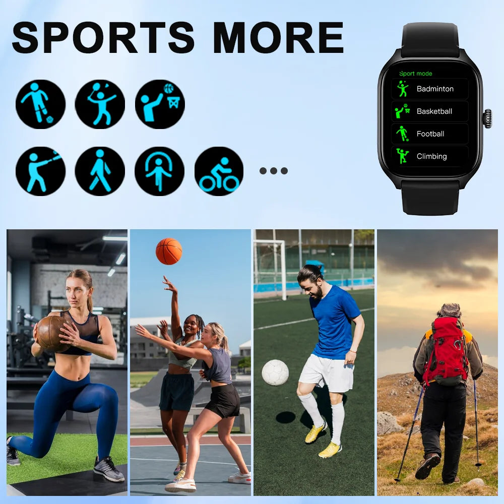 ساعة ذكية LAXASFIT H9 للاتصال والرد على المكالمات، وتتبع السعرات الحرارية، ومراقبة معدل ضربات القلب والأكسجين في الدم، تعمل بتقنية البلوتوث
