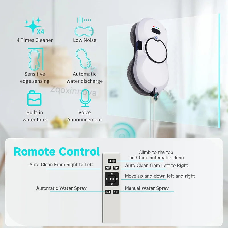 Automatic window cleaning robot with built-in UPS system for uninterrupted power and safety