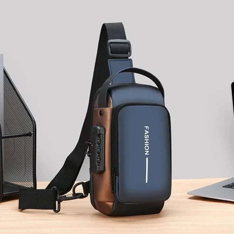 Elegant men's crossbody bag in durable Oxford fabric with phone pocket and zipper closure