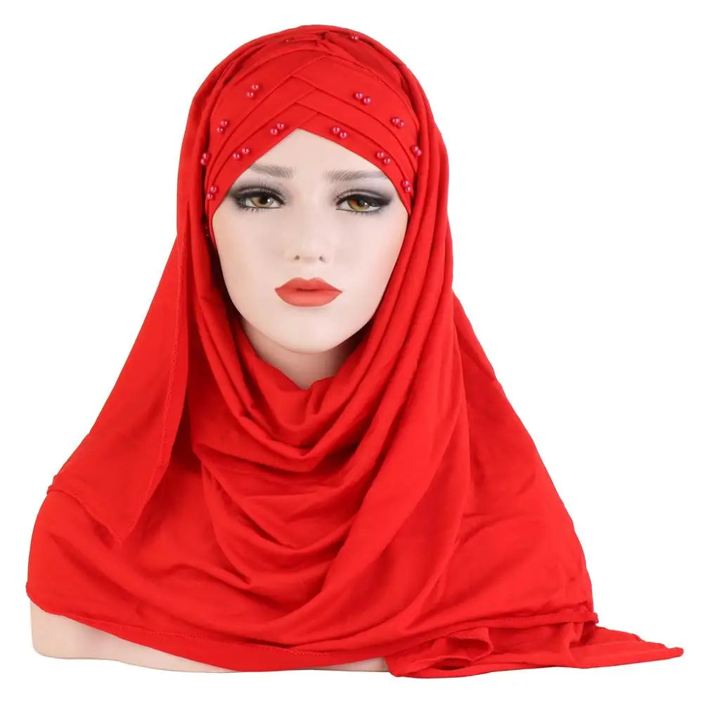 2019 Muslim Cotton Scarf Plain Hijabs With Bead Shawls And Wraps Femme Musulman Hijab Ready To Wear Turban Women Head Scarves