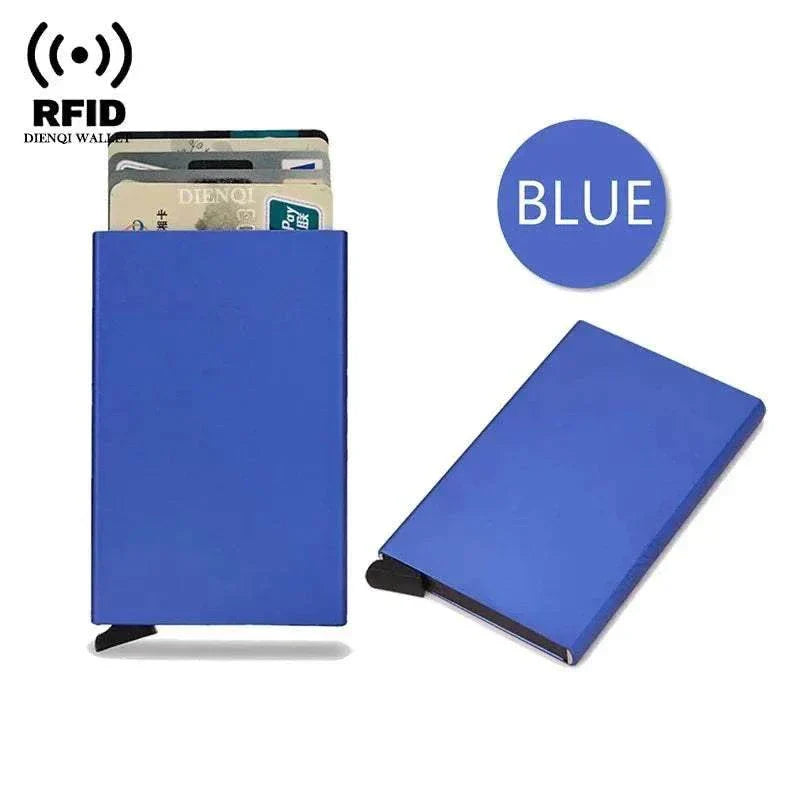 Slim metal RFID credit card holder wallet with pop-up function and RFID blocking technology in black