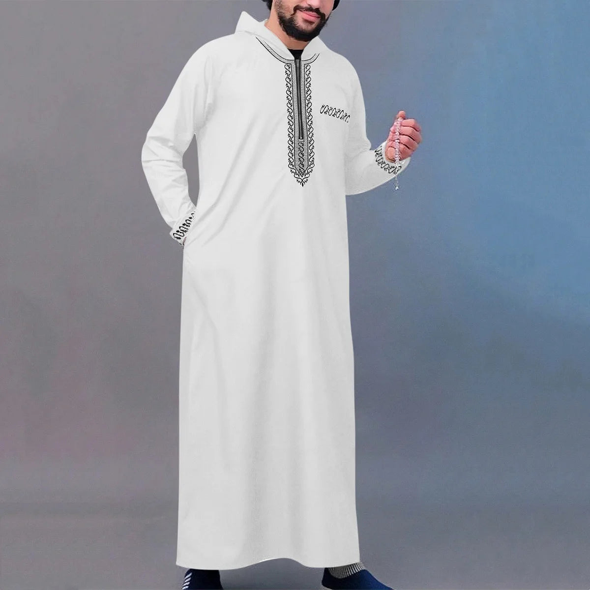 Mid East Islamic Men Clothing Muslim Fashion Abaya Long Sleeve Embroidered Loose Stand Collar Robe Ethnic Style Men Jubba Thobe