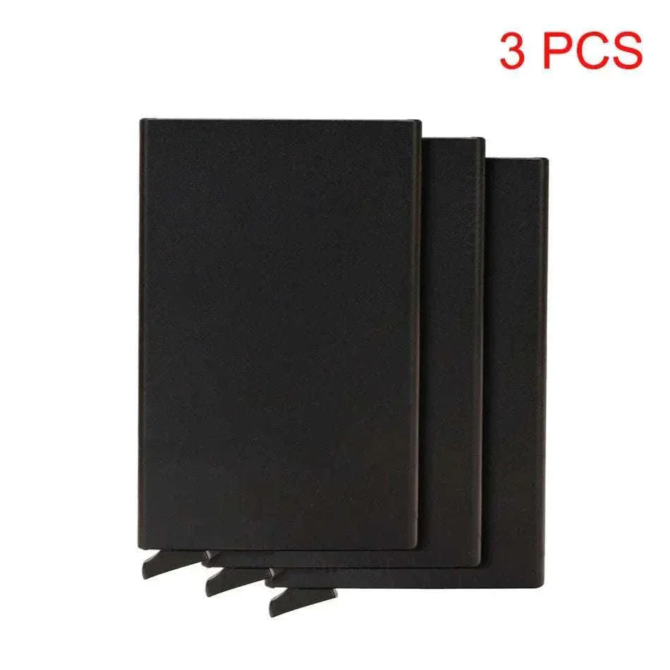 Slim metal RFID credit card holder with pop-up function, minimalist black wallet for men and women