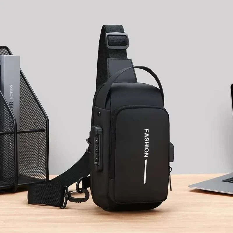 Elegant men's crossbody bag in durable Oxford fabric with phone pocket and zipper closure