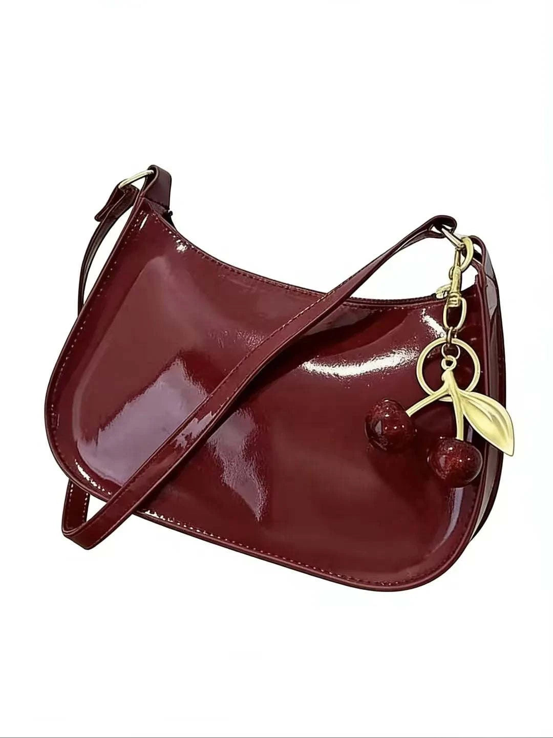 HOMEFIH PU Leather Handbag Solid Color Cherry Pendant Casual Shoulder Bag Versatile Fashion Commuting Bag for Girls Underarm Bag