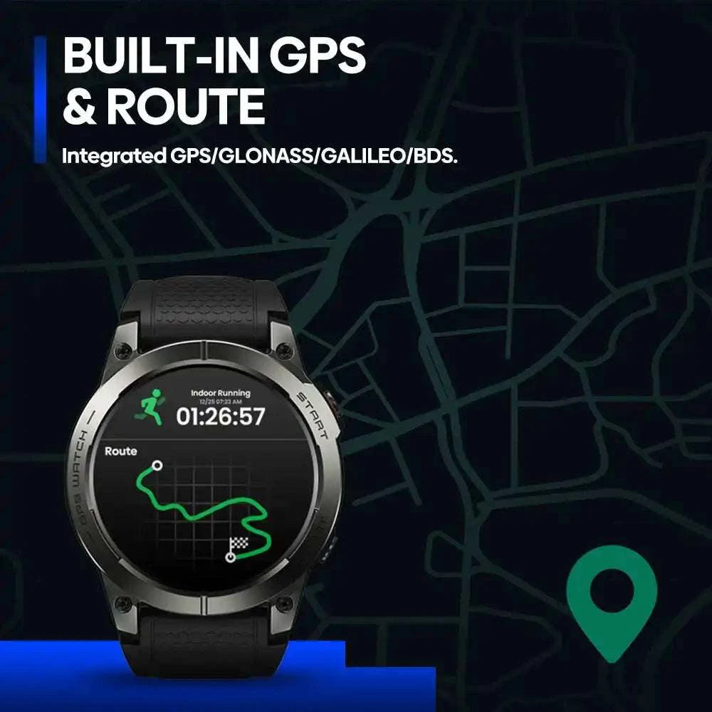 ساعة ذكية جديدة Zeblaze Stratos 3 Pro بنظام تحديد المواقع GPS، شاشة AMOLED عالية الدقة بحجم 1.43 بوصة، نظام تحديد المواقع GPS مدمج، مكالمات هاتفية عبر البلوتوث، ساعة ذكية رياضية للرجال